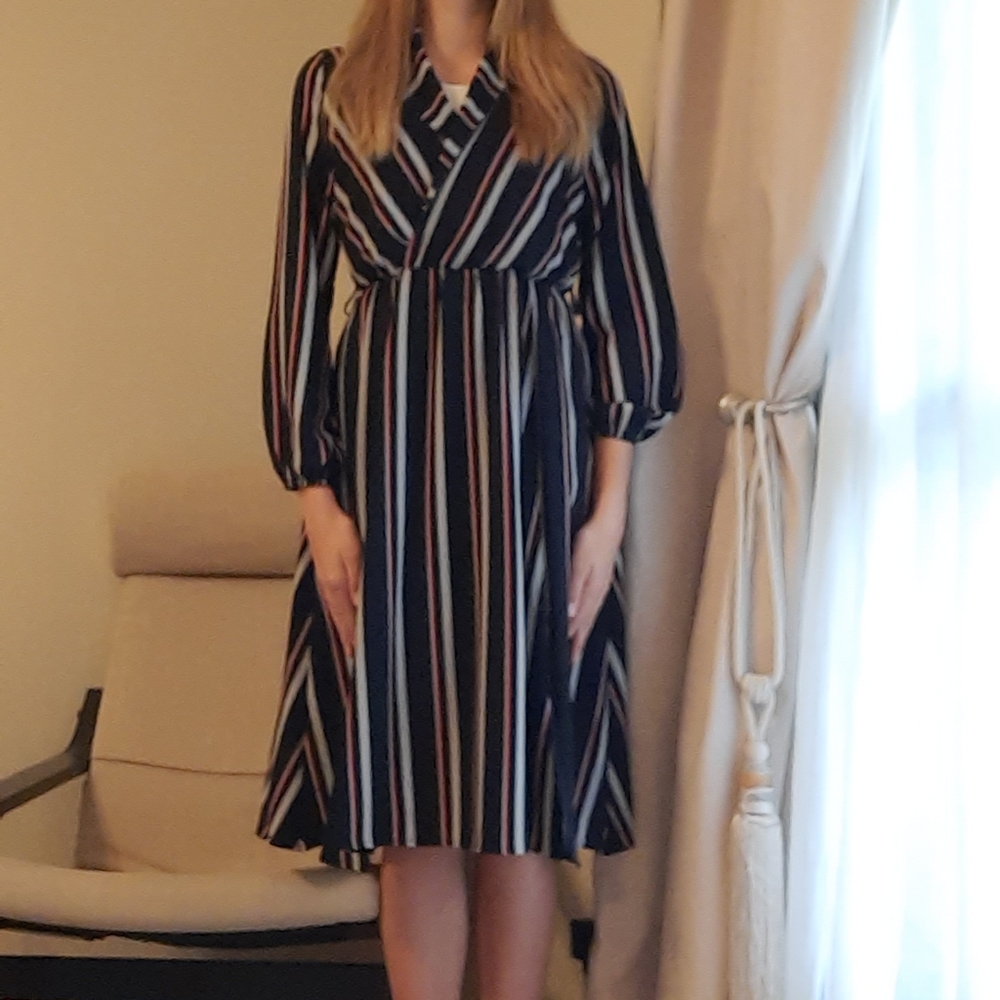 Black white and red midi dress